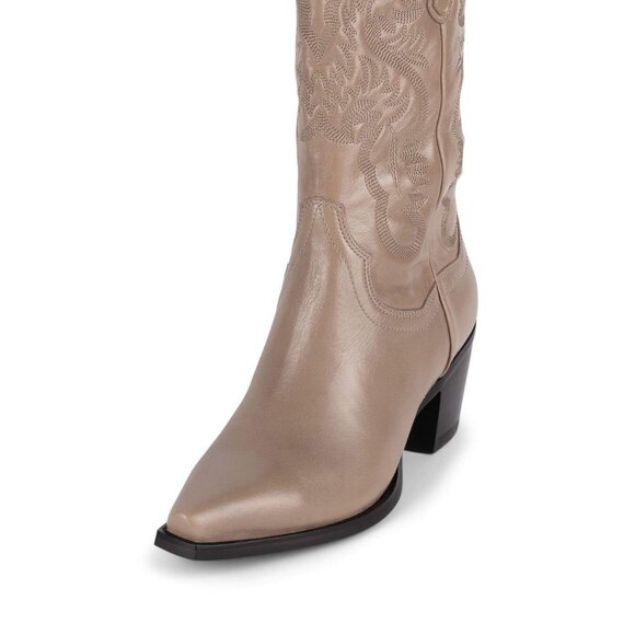 NEW Jeffrey Campbell x Free People Daggett Mid Calf Leather Cowboy Boot Taupe 8 - Picture 7 of 13